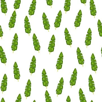 Isolated seamless pattern with small random green tropic banana leaves. White Stock Illustration