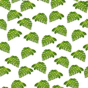 Isolated seamless pattern with small random green monstera leaves shapes. Whi Stock Illustration