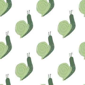 Isolated seamless pattern with snails doodle print. Green cure animal silhoue Illustrazione stock