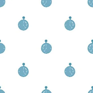Isolated seamless pattern with stopwatch blue timer elements. White backgroun Stock Illustration