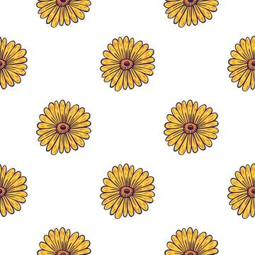 Isolated seamless pattern with sunflower yellow simple elements. Flower buds  Stock Illustration