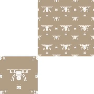 Isolated seamless pattern of white quadrocopters on the brown background wi.. Stock Illustration