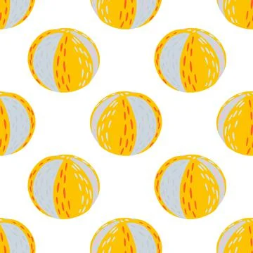 Isolated seamless pattern with yellow colored volleyball balls elements. Funn イラスト素材