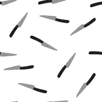 Isolated seamless random pattern with simple grey knife silhouettes. White ba Stock Illustration
