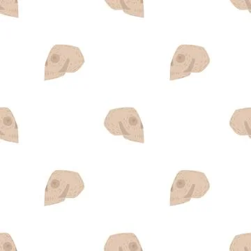 Isolated seamless scary pattern with simple beige skull elements. White backg 스톡 일러스트