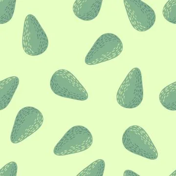 Isolated seamless simple pattern with avocados shapes. Light pastel green fru Illustrazione stock