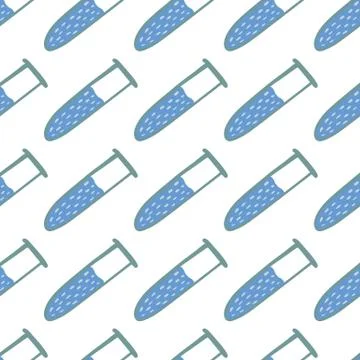 Isolated seamless simple pattern with blue flask shapes. Chemistry labaratory 스톡 일러스트