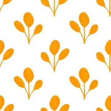 Isolated seamless simple pattern with bright orange simple leaf silhouettes.  Illustrazione stock