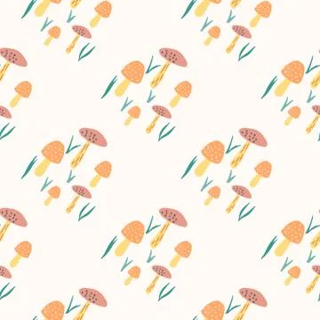 Isolated seamless simple pattern with mushroom silhouettes. White background  Illustrazione stock