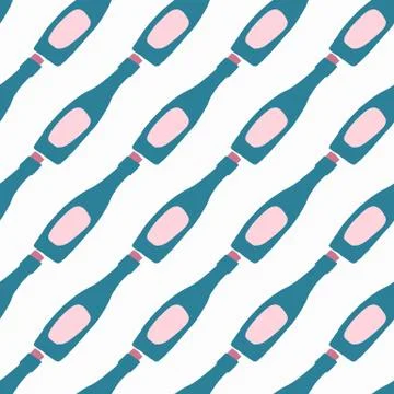 Isolated seamless stylized pattern with blue bottles. White background. Acoho Stock Illustration