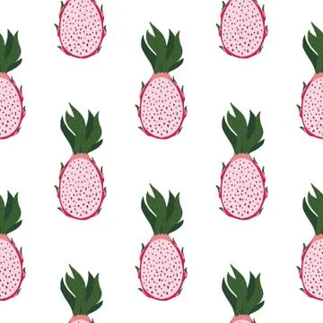 Isolated seamless summer pattern with pitaya ornament. Exotic fruit in pink c Stock Illustration