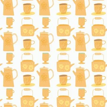 Isolated seamless summer teapot pattern. Kettle elements in bright orange col Stockillustratie