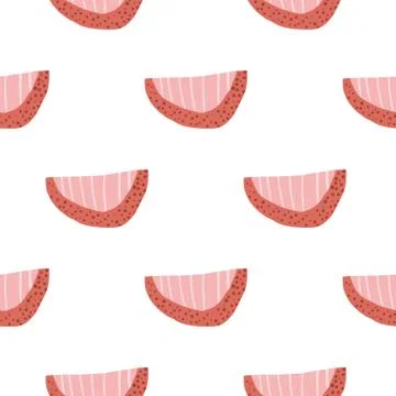 Isolated seamless waterlemon slice pattern. Fruit abstract forms in pink and  Stock Illustration