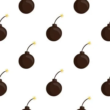 Isolated seamless weapon pattern with simple brown bomb silhouettes. White ba Stock Illustration