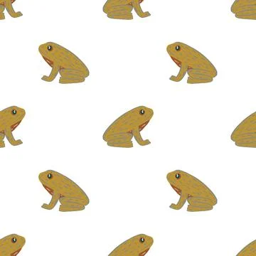 Isolated seamless wildlife nature pattern with cartoon brown simple frog silh Stock Illustration