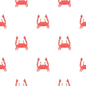 Isolated seamless wildlife pattern with crab red silhouettes. White backround Stock Illustration