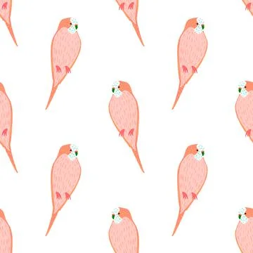 Isolated seamless zoo pattern with tropic simple pink parrot ornament. White  Stock Illustration