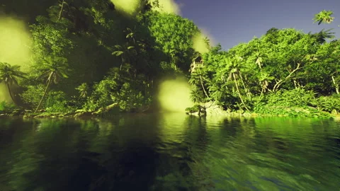 Isolated seaside sanctuary enveloped by lush verdant landscape Stock Footage 340660105