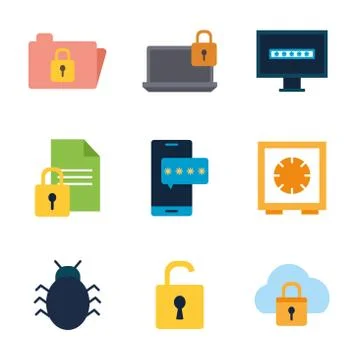 Isolated security flat style icon set vector design Illustrazione stock