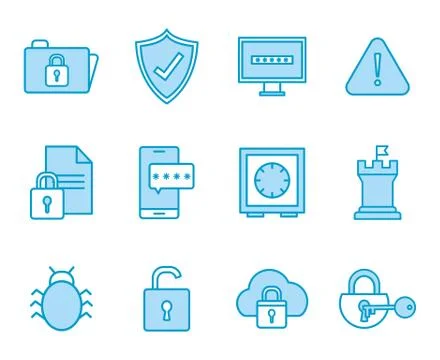 Isolated security line and fill style icon set vector design Stock Illustration