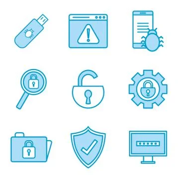 Isolated security line and fill style icon set vector design Stock Illustration