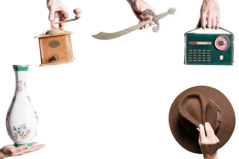 Isolated set of objects for an antique market Stock Photos