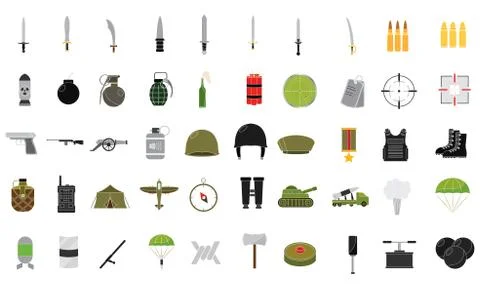 Isolated set objects war icons Illustrazione stock