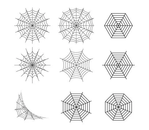 Isolated Set of spider web on white, vector art Stock Illustration
