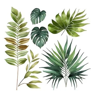 Isolated set vector illustration of foliage exotic green big leaf Illustrazione stock