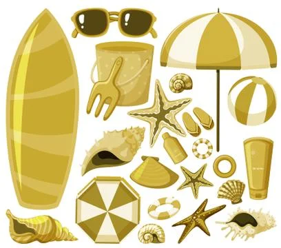 Isolated set of yellow objects Stock Illustration