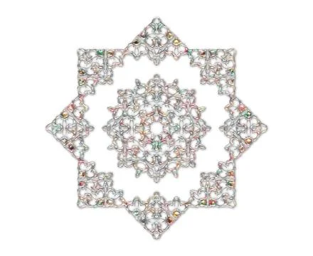 An isolated shot of a mandala pattern consisting of colorful beads on white b Stock Illustration