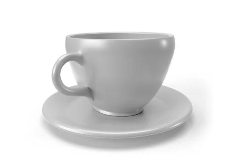 Isolated Side View of White Tea Cup with Saucer, Modern Coffee Mug on White Back Stock Illustration