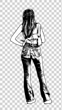Isolated silhouette back view of young blonde woman standing Stock Illustration