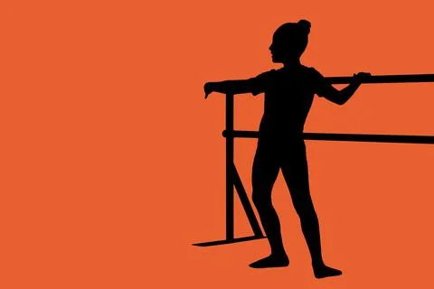 Isolated silhouette of a child doing an exercise in ballet, ballet machine. Stock Illustration
