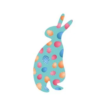 Isolated silhouette of easter bunny with eggs inside Stock Illustration