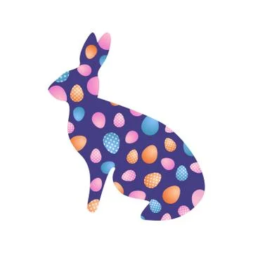 Isolated silhouette of easter bunny with eggs inside Stock Illustration