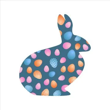 Isolated silhouette of easter bunny with eggs inside Stock Illustration