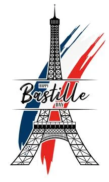 Isolated silhouette of eiffel tower landmark Happy bastille day Vector イラスト素材