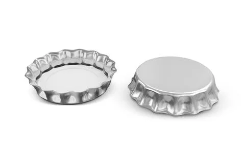 Isolated silver bottle cap on white background. 3d render Illustrazione stock