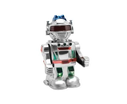 Isolated silver colored robot toy. Stock Photos