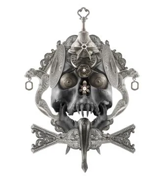 Isolated silver skull composition. Stock Photos