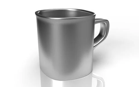 Isolated Silver Tea Cup, Modern Coffee Mug on White background, 3D Illustration. Stock Illustration
