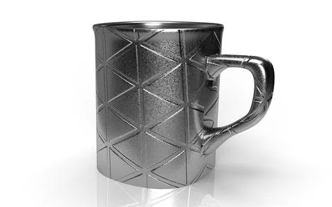 Isolated Silver Tea Cup, Modern Coffee Mug on White background, 3D Illustration. Stock Illustration