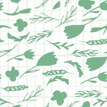 Isolated simple botanic silhouettes seamless pattern. Green branches and flow 스톡 일러스트