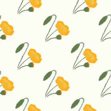 Isolated simple flower seamless pattern. Poppy orange silhouettes on white ba Stock Illustration