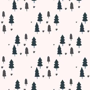 Isolated simple forest fir tree seamless pattern. Monochrome design with blac Illustrazione stock