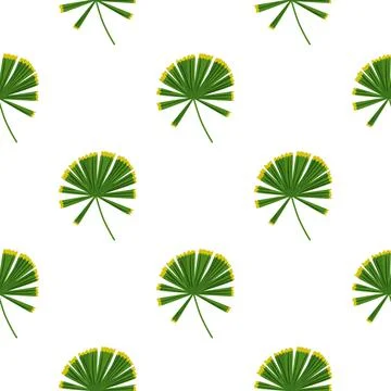 Isolated simple nature seamless pattern with doodle green palm licuala silhou Stock Illustration