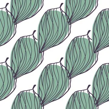 Isolated simple seamless botani pattern with outline leaf silhouettes. Green  Stock Illustration