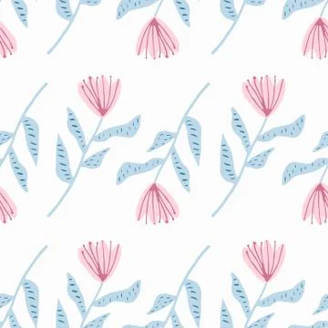Isolated simple seamlss flower pattern. Tulip silhouettes with pink buds and  Stock Illustration