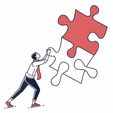 Isolated Single Puzzle Piece Icon on White Background - Teamwork Concept Stock Illustration